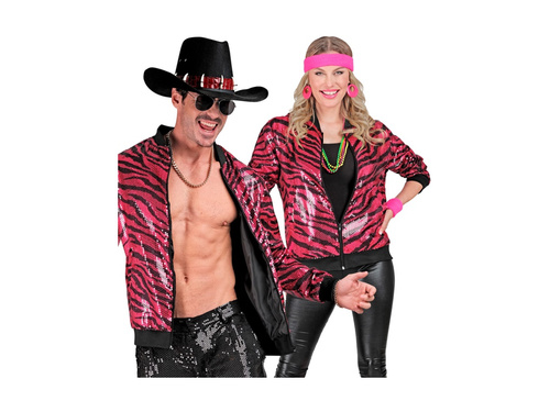 Różowa Imprezowa cekinowa kurtka - bomberka - zebra animal print