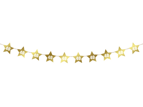 Banner with stars for 40th birthday - gold - 14 pcs.