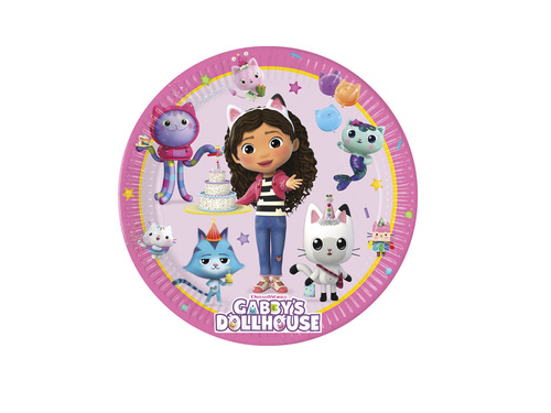 Talerzyki papierowe na urodziny Koci domek Gabi - 20 cm - 8 szt.