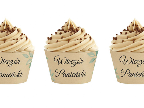 Cupcake pansies for bachelorette party with green kraft leaves - 6 pcs.