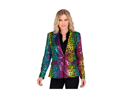 Imprezowa marynarka Party Fashion - tęczowa cekinowa panterka