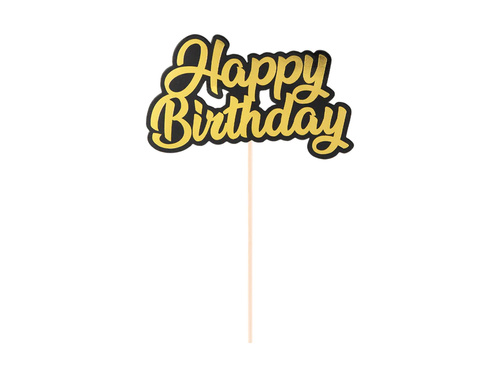 Happy Birthday cake topper gold and black - 1 pc.