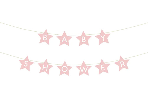 Baner Baby Shower gwiazdki jasnoróżowy - 290 cm - 1 szt.