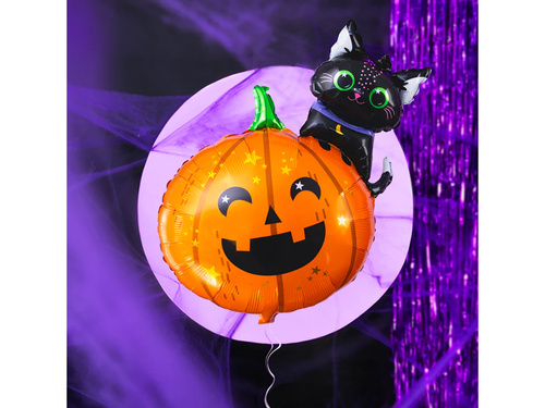 Balon foliowy Dynia i kot na Halloween - 69 x 84 cm - 1 szt.