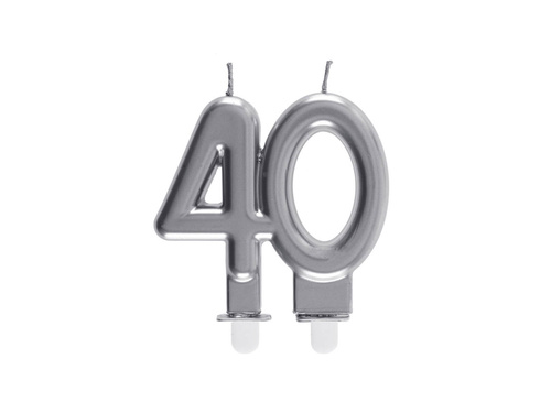 Silver 40th birthday candle - 7,5 cm - 1 pc.