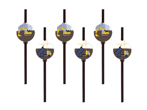 Słomki urodzinowe Budowa - 6 szt.