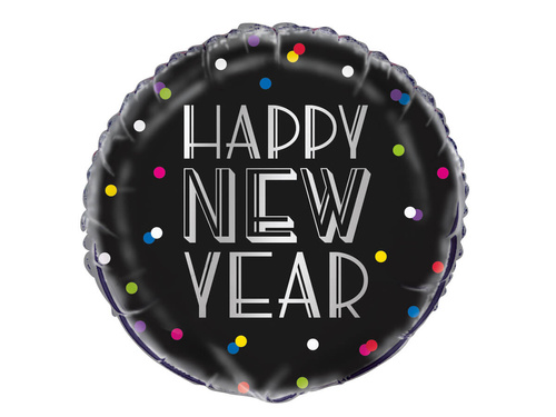 Balon foliowy okrągły Happy New Year - 46 cm - 1 szt.