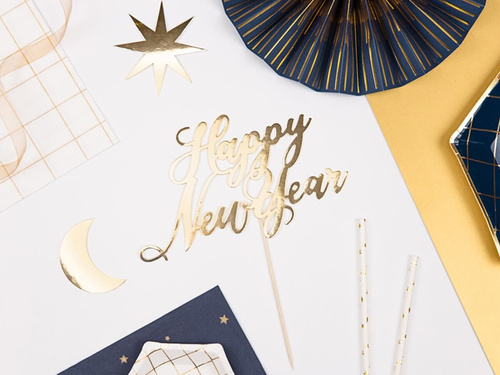 Happy New Year gold cake topper - 24 cm