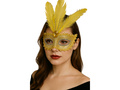 Maska karnawałowa z piórami - żółta - 1 szt.