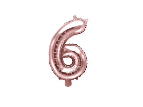 Foil balloon number 6 golden pink - 35 cm