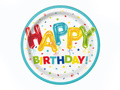 Talerzyki papierowe na urodziny Happy Birthday - 23 cm - 8 szt.
