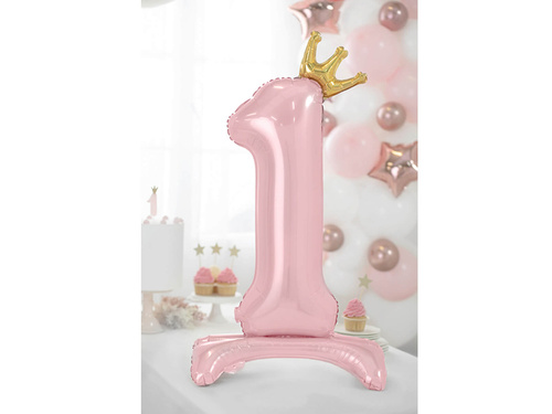 Foil balloon standing number 1 pink with crown - 84 cm - 1 pc.