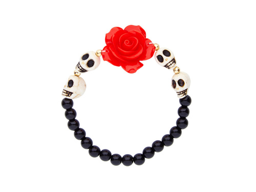 Bransoletka z czerwonymi różami i białymi czaszkami