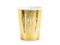 Kubeczki papierowe złote Happy New Year - 220 ml - 6 szt.