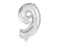 Balon foliowy cyfra 9 srebrna - 35 cm