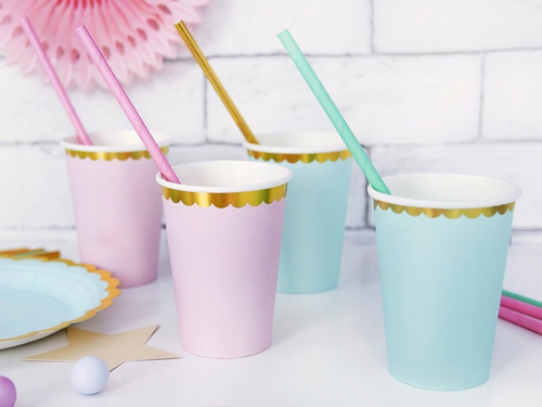 Pink cups with gold rim - 220 ml - 6 pcs.