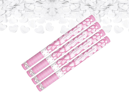 White hearts party cannon 60 cm, 14pc