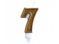 Number candle with gold border and gold glitter - 7 - 1 piece.