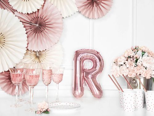 Foil balloon letter "R" pink and gold - 35 cm