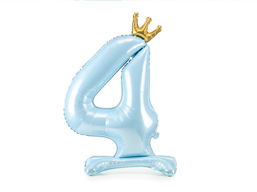 Foil balloon standing number 4 blue with crown - 84 cm - 1 pc.