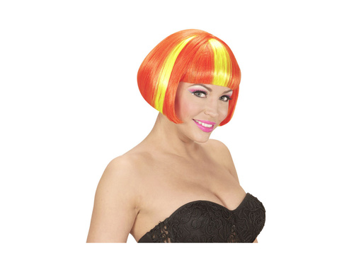 Peruka Valentina neonowożółta z pomarańczowymi pasemkami