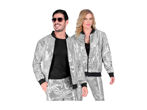 Imprezowa cekinowa kurtka - bomberka - srebrna