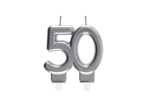 Silver 50th birthday candle - 7,5 cm - 1 pc.