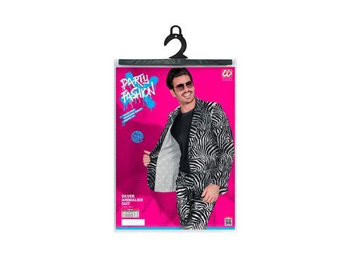 Strój imprezowy - srebrny garnitur w zebrę
