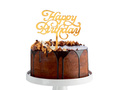 Topper z pleksi na tort Happy Birthday złoty - 1 szt.