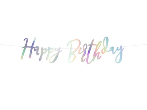 Baner opalizujący z napisem Happy Birthday - 62 cm - 1 szt.