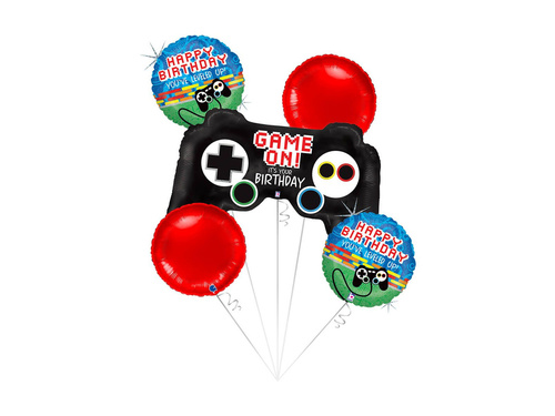 Bukiet balonów foliowych Game On Happy Birthday dla gracza - 32" + 14" - 5 szt.