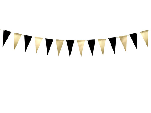 Banner garland of black and gold flags - 215 cm - 1 pcs.