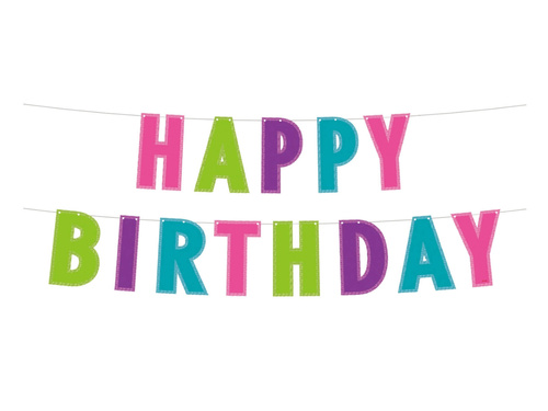 Happy Birthday banner colorful with glitter- 200 cm - 1 pcs.