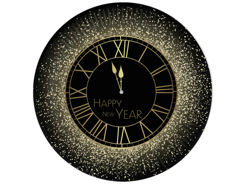 Talerzyki papierowe na Sylwestra Nowy Rok Happy New Year - 18 cm - 6 szt.