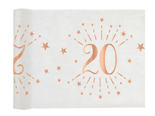 Printed table runner decoration for 20th birthday Sparkling pink gold - 30 cm x 5 m - 1 pc.