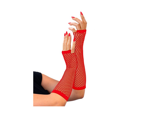 Czerwone siateczkowe rękawiczki bez palców 33 cm