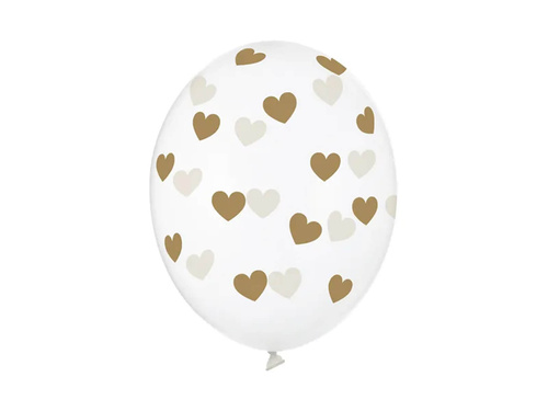 Balony przeźroczyste Serduszka złote - 30 cm - 50 szt.