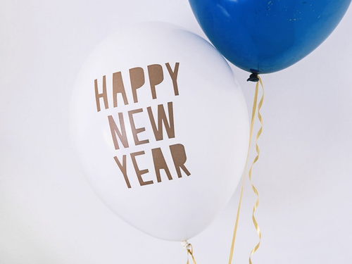 Happy New Year white balloons - 30 cm - 6 pcs.