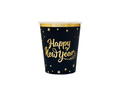 Kubeczki papierowe na sylwestra Happy New Year czarne - 266 ml - 6 szt.