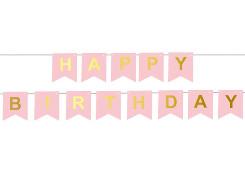 Pink flag banner with the inscription Happy Birthday - 190 cm - 1 pcs.