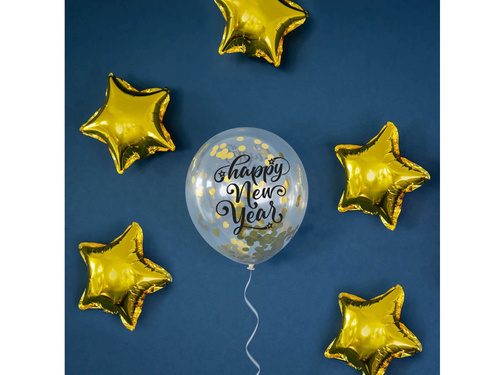 Transparent Happy New Year balloons from confetti - 30 cm - 5 pcs.