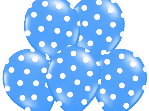 Blue latex balloons with white dots - 30 cm - 6 pcs.