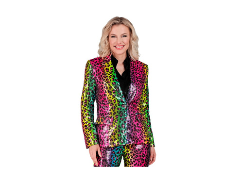 Imprezowa marynarka Party Fashion - tęczowa cekinowa panterka