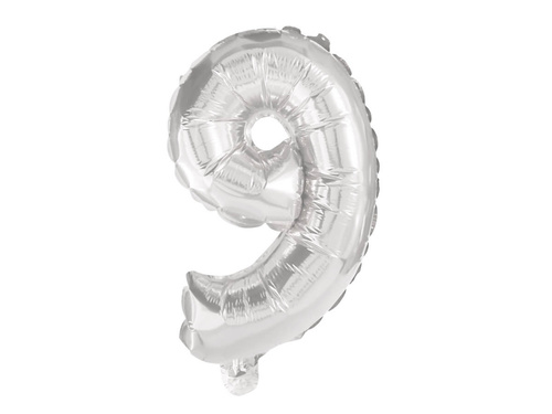 Foil balloon number 9 silver - 35 cm