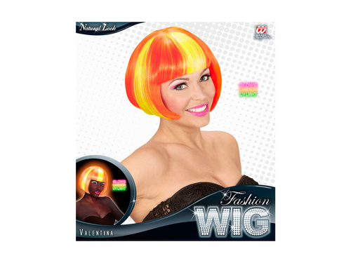 Peruka Valentina neonowożółta z pomarańczowymi pasemkami