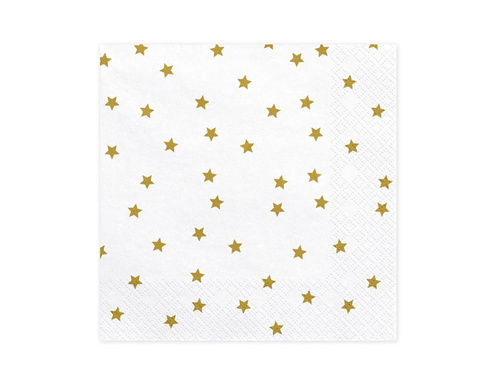 White birthday napkins with gold stars - 33 cm - 20 pcs.