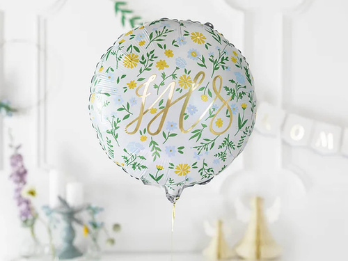 IHS foil balloon with flowers for the First Holy Communion - 35 cm - 1 pc.