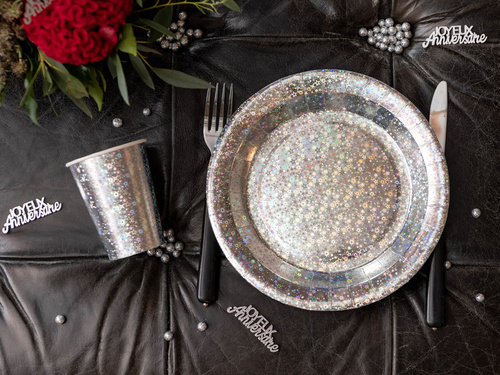 Talerzyki papierowe srebrne holograficzne - 22,5 cm - 10 szt.