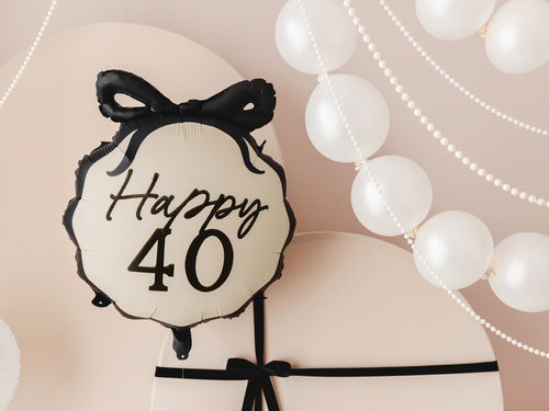Balon foliowy z kokardą Happy "40" - 47,5 x 45 cm - 1 szt.