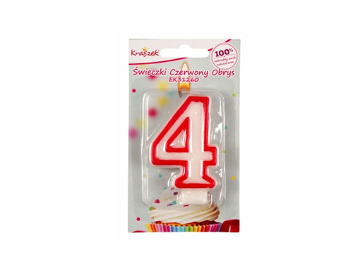 Number candle with red border - 4 - four